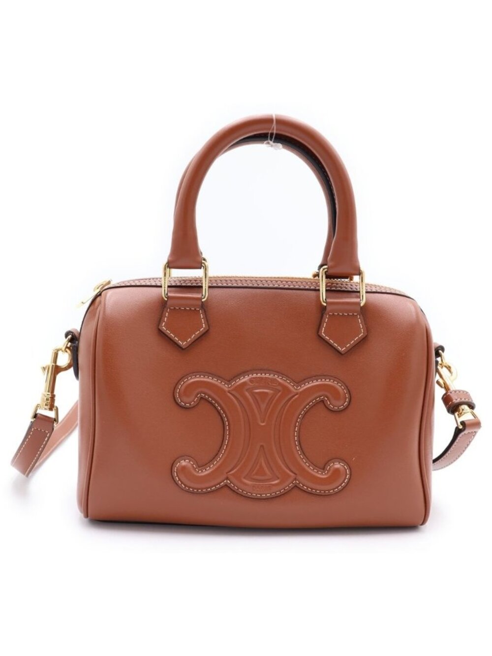 Celine Cuir Triomphe Small Boston Shoulder Bag Leather Brown